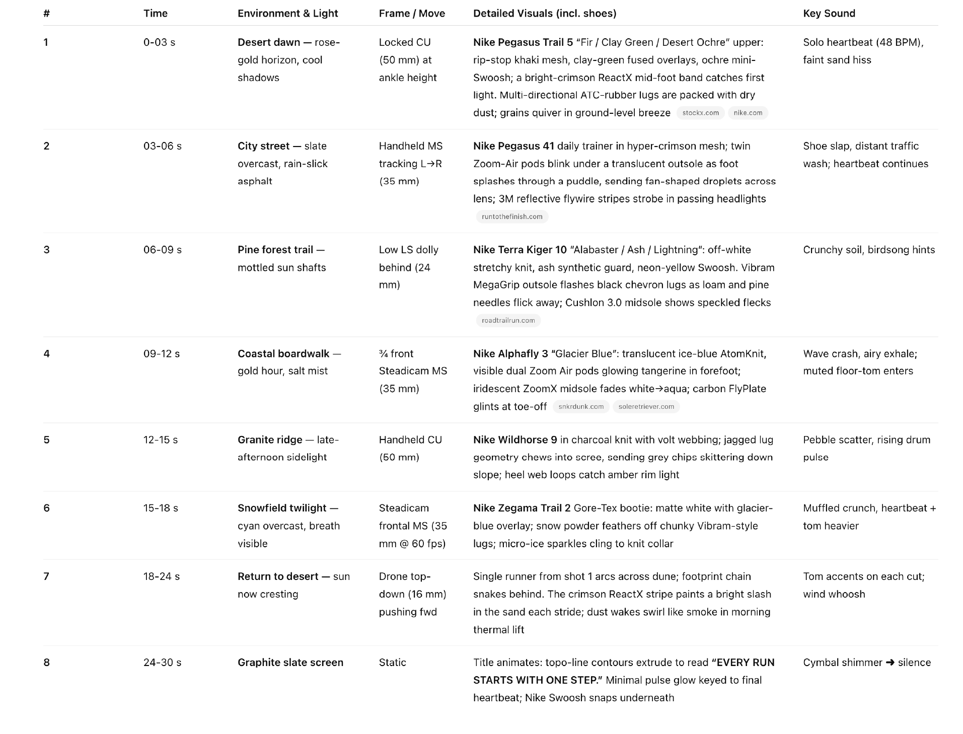 Nike AI Spot Shotlist